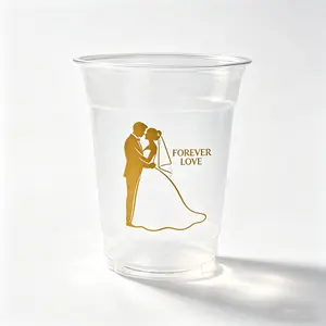100-pack 12oz wedding plastic cups, for laughter, joy, and celebration, disposable clear drinking cups, ideal for wedding receptions, wedding favor parties, engagement party decorations, party cups, and wedding supplies