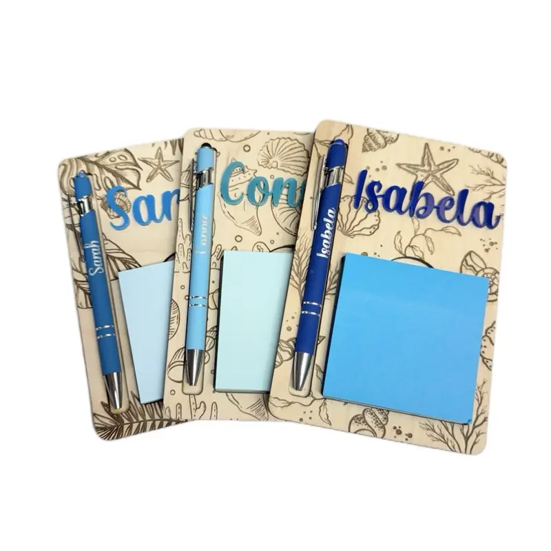 Personalized Beachy Notepad Holder & Pen Set, Custom Engraved Desk Organizer, Teacher Gift, Office Decor, Coworker Gift, Boss Gift, Beach