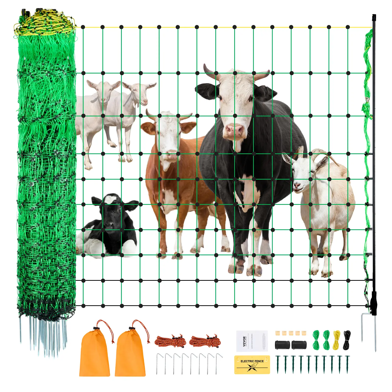 【SummerFinds】VEVOR Sturdy Electric Fence Netting Enclosure, 50in H x 164ft L Portable Grid Fencing with Posts, Stakes & Warning Sign, Eco-Friendly Low-Maintenance for Sheep Protection & Deer Control