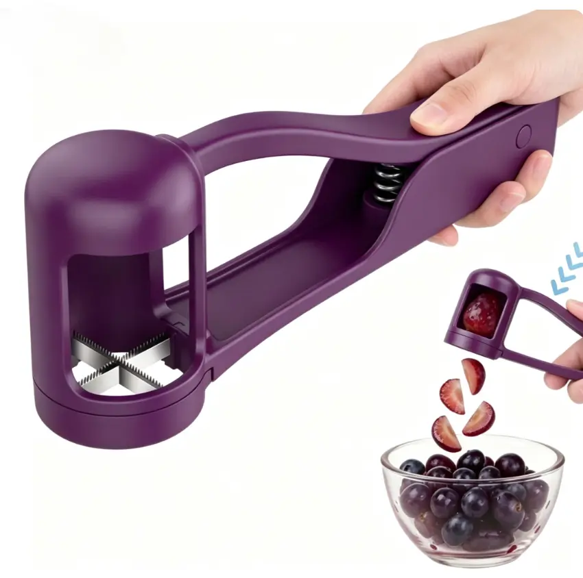 1-Press Grape Slicer - BPA-Free ABS Multi-Fruit Cutter with 304 Stainless Steel Serrated Blades for Toddler Baby Snacks & School Lunch Prep (Anti-Choking Design)