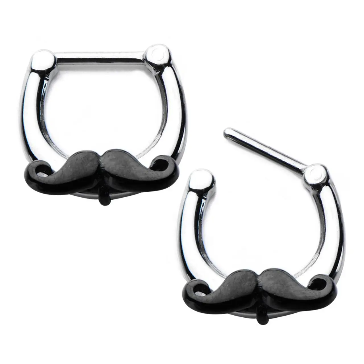 316L Surgical Steel Septum Clicker with Black Handlebar Mustache Charm