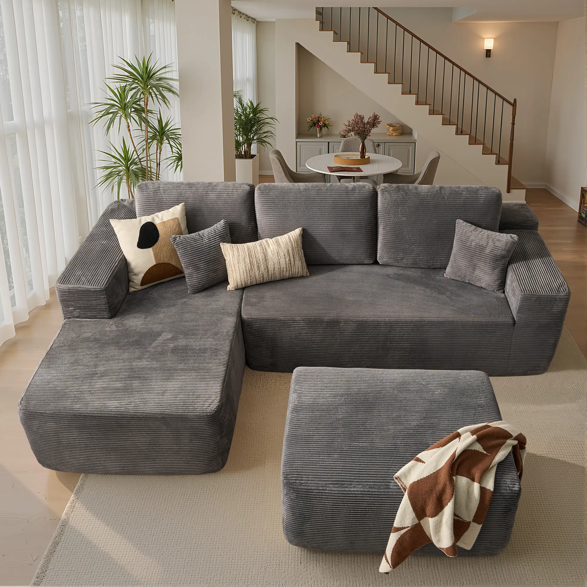 Grey Corduroy Left Chaise