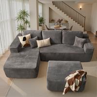 Grey Corduroy Left Chaise