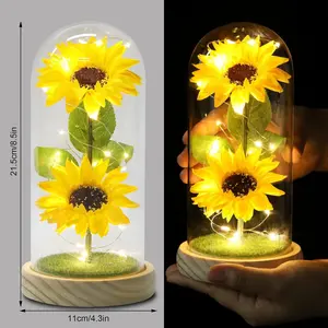 Enchanted LED Sunflower Lamp 1 Pack With Gift Box Artificial Flower Gift for Women Girlfriend, Sunflower Gifts for Mom Grandma, Artificial Sunflower in Glass Dome, Unique Gifts for Christmas, Valentine Day, Mothers Day, Anniversary Home Decor Flower