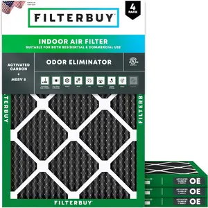 Filterbuy 14x18x1 Air Filter (4-Pack), Pleated MERV 8 Odor Eliminator HVAC AC Furnace Air Filters (Actual Size: 13.50 x 17.50 x 0.75 Inches)