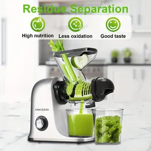 Cold Press Juicer, Compact Single Serving Slow Chewing Juicer, Vegetable and Juicer Juicer, easy to clean, BPA free (Silver Gray)