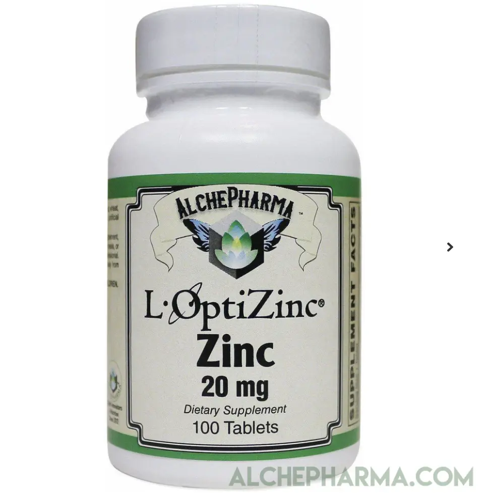 L-OptiZinc 20mg Zinc as Mono-Methionine, not affected by dietary fiber and does not have a negative effect on copper absorption/status. - 100 Tabs