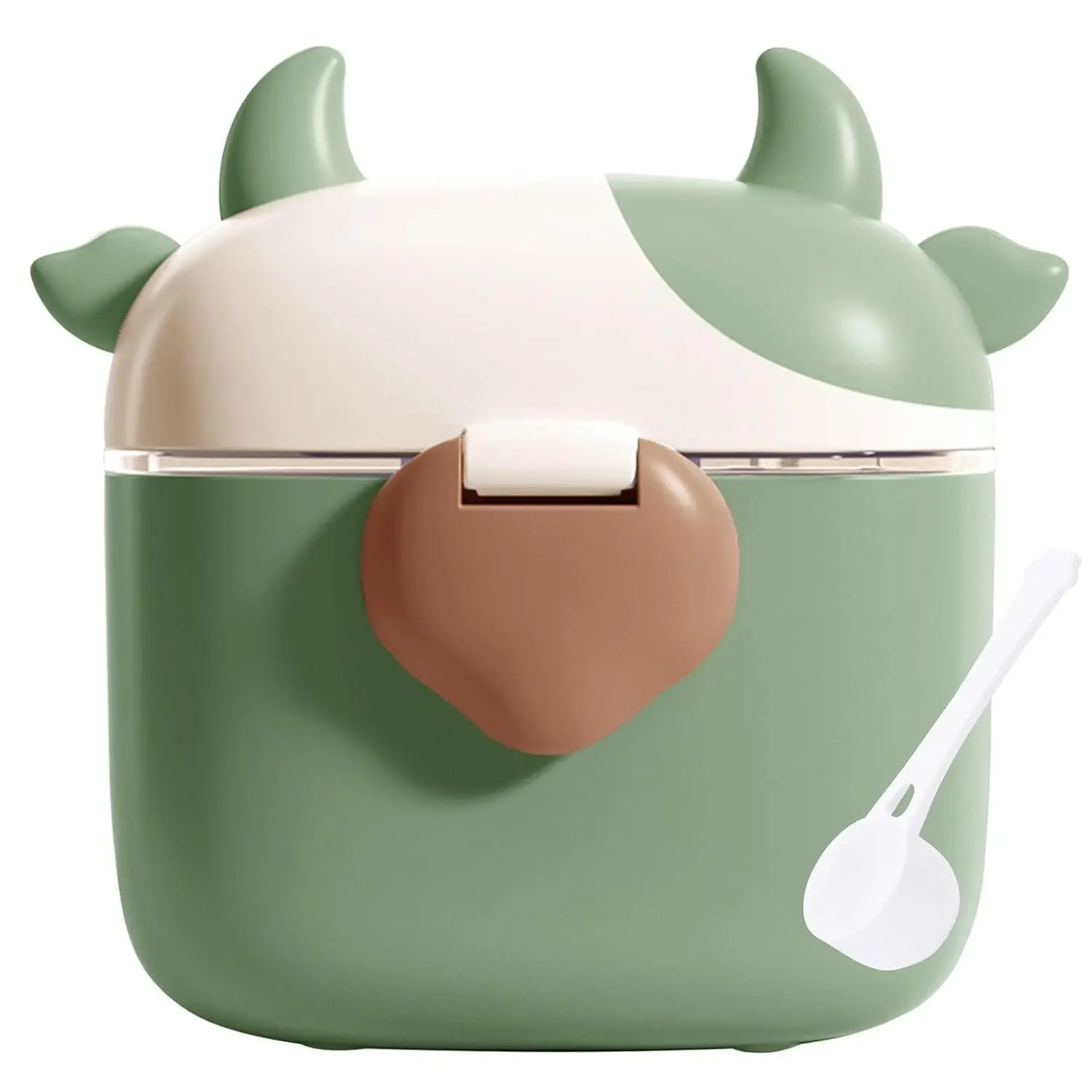Formula Dispenser,  Portable Milk  and Candy Fruit Snack Storage Container with Scoop and Leveller for Travel, 450 ML, Green Cow