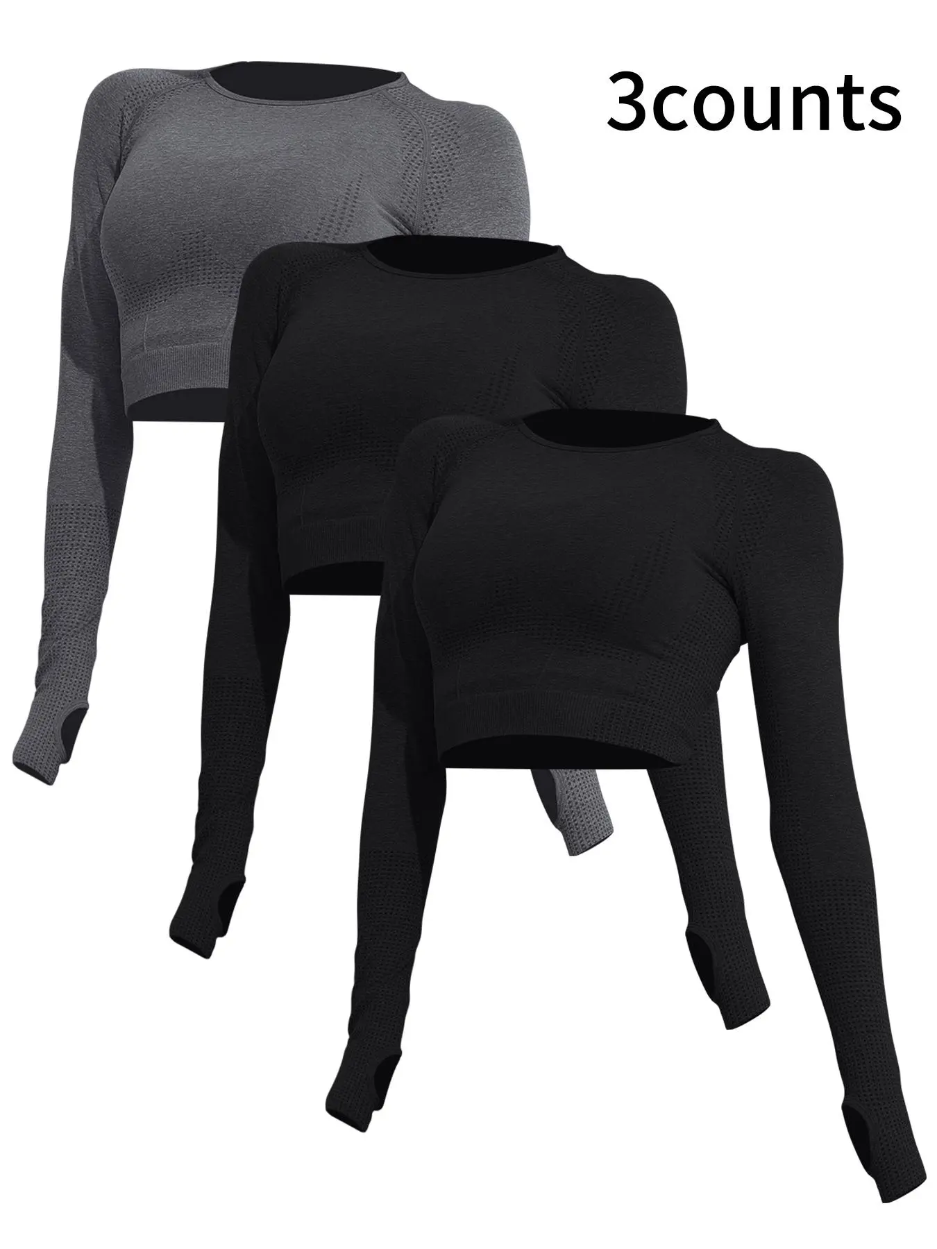 Women's Solid Raglan Sleeve Sports Tee, Breathable Comfortable Long Sleeve Round Neck Crop Top for Yoga Gym Workout Running, Ladies Sportswear for Spring & Fall, Compression T Shirt