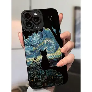Cat Climbing A Tree In Starry Sky Painted Phone Case With Precise Holes, Suitable For IPhone17/IPhone17 Air/IPhone17 Pro/IPhone17 Pro Max/16 Pro Max/15 Pro Max/14 Pro Max/13 Pro Max/12 Pro Max/11 Pro Max