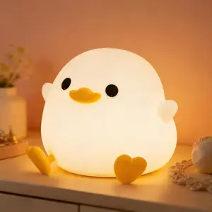 Duck Lamp, Cute Pea Duck Night Light, 2 Levels Dimmable Ducky Night Lamp, LED Squishy Animal Light for Kids Sleep, Rechargeable Bedside Touch Silicone Lamp, Unique Dorm Decor Gift Toy