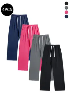 4-Pack Men’s Straight-Leg Casual Long Pants for Spring/Autumn – Trendy, Versatile Loose Fit Athletic Pants for Fitness & Running
