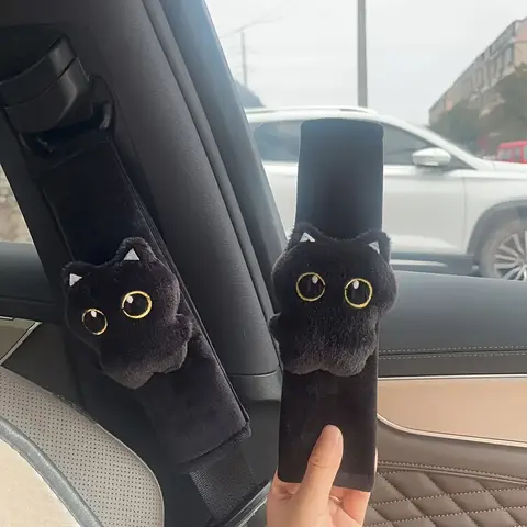 Novelty Cat Car Safety Belt Plush Shoulder Pad Set, Durable and Sturdy Fabric, High Comfort, Suitable for All Ages