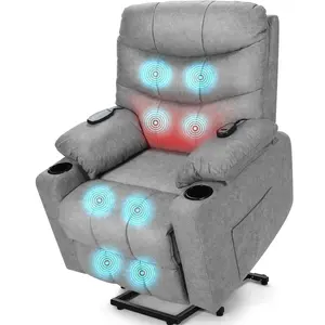 Electric Power Lift Recliner Chair for Elderly, Lift Recliner Chair with Massage and Lumbar Heat, 150° Reclining Chair with Cup Holders, Side Pockets and Remote Control, Ideal for Living Room (Grey)