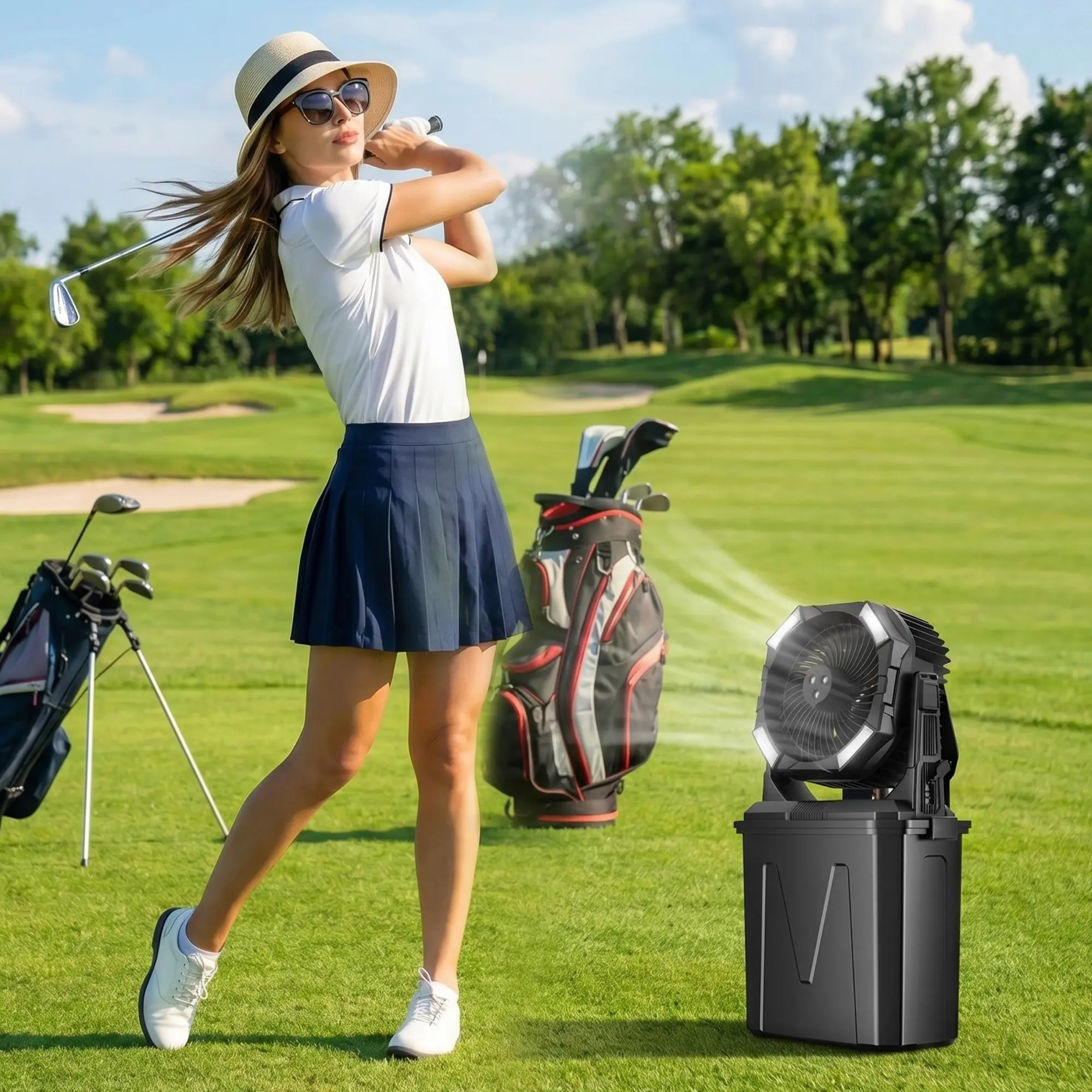 10L Portable Misting Fan (Built-in 20,000mAh Battery) — 4 Wind Speeds, Misting Function, Remote Control, Timer, and LED Lighting. 15–60 Hours of Battery Life. Stay Cool—Anytime, Anywhere!