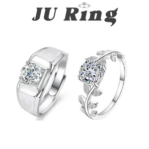 #123 H3 (Vine) S925 Sterling Silver Lab-Grown Moissanite Adjustable Couple Promise Ring