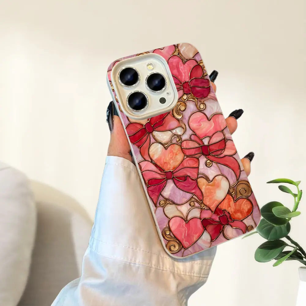 3D Jelly Texture Smartphone Case with Screen Protector - Sweet Candy-Style, Love Heart, Bowknot, Glossy Enamel Design for iPhone 13/14/15/16/17 Pro Max Mobile Accessories