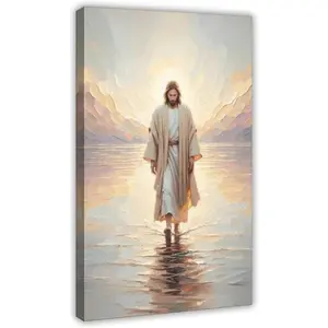 Jesus Walking on Water Wall Art, Picture of Christ, LDS Art, Bible Prints, Christian Painting, Jesus Poster Frame-style 12x18inch(30x45cm)