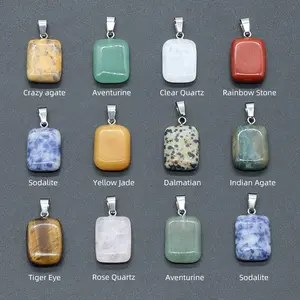 20pcs Random Rectangular Pendant Natural Crystal Semi-Precious Stone Rectangular Pendant DIY Earrings Necklace Jewelry Accessories