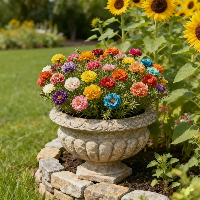Moss Rose Seed, Bulk Annual Perennial FlowerSeeds for Planting Outdoors Non GMO Mixed ColorsLarge Blooms Attract Pollinators Easy to Grow AllSeasons