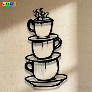 1pc Cute Stacked Coffee Cups Metal Wall Art, Cute Stacked Coffee Cups Statue Mural, Iron Craft, Perfect for Kitchen, Living Room, Home Decor, Silhouette Wall Decor, Hanging Ornament, Christmas Decor, Ideal Gift for Coffee Lovers