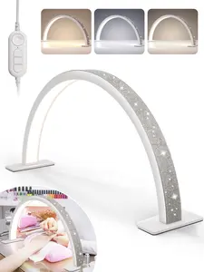 Crystal Diamond Half Moon Nail Desk Lamp, Moon Lamp For Nails Lamp Light With Stepless Dimming And 3 Color Temperature