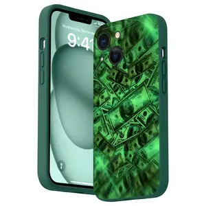 Trendy Money Pattern Straight Edge Phone Case for iPhone 16 15 14 Pro Max 13 12 11 XR XS Plus Shockproof Drop Protective Rugged Durable Silicone Cover Cellphone Protective