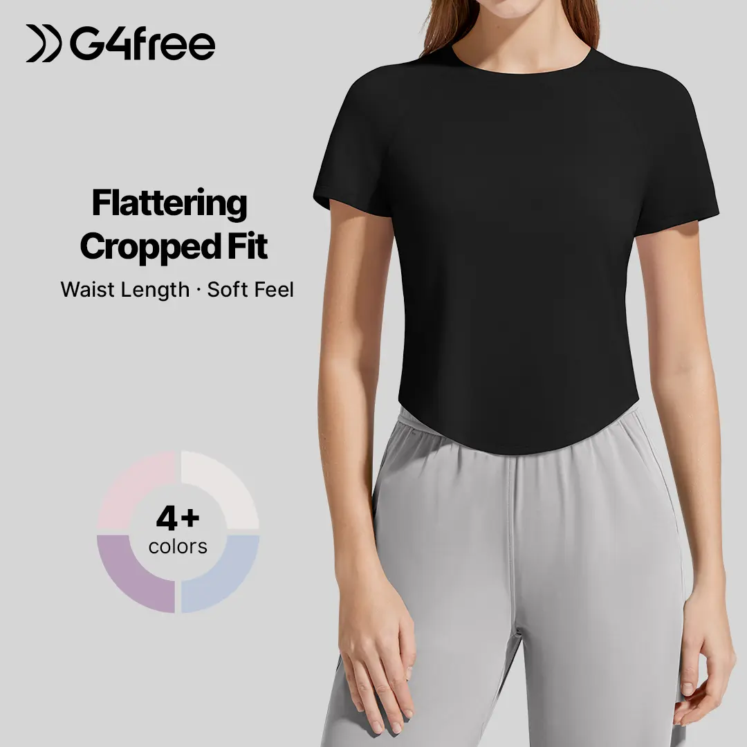 G4Free Women's Cropped Workout Tops Crewneck ShortSleeve T-Shirt Relaxed Fit Casual Athletic Waist Length Tees