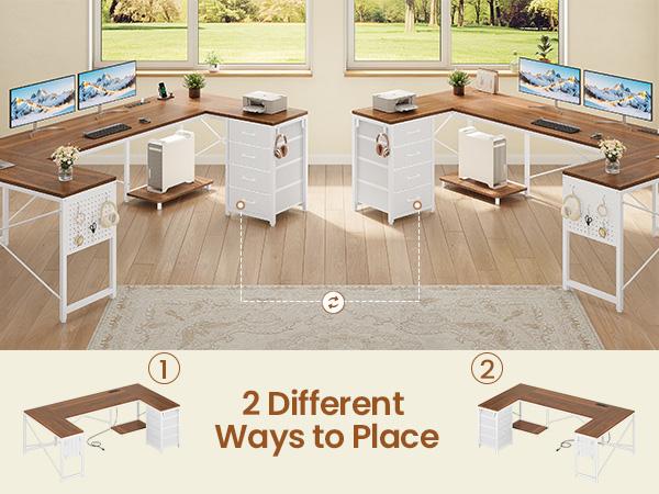 SEDETA 67 Inch U Shaped Desk with 4 Fabric Drawers Reversible Corner Computer Desk with Power Outlet CPU Shelf L Shaped Office Desk with Pegboard SEDETA 67 Inch U Shaped Desk with 4 Fabric Drawers Reversible Corner Computer Desk with Power Outlet CPU Shelf L Shaped Office Desk with Pegboard