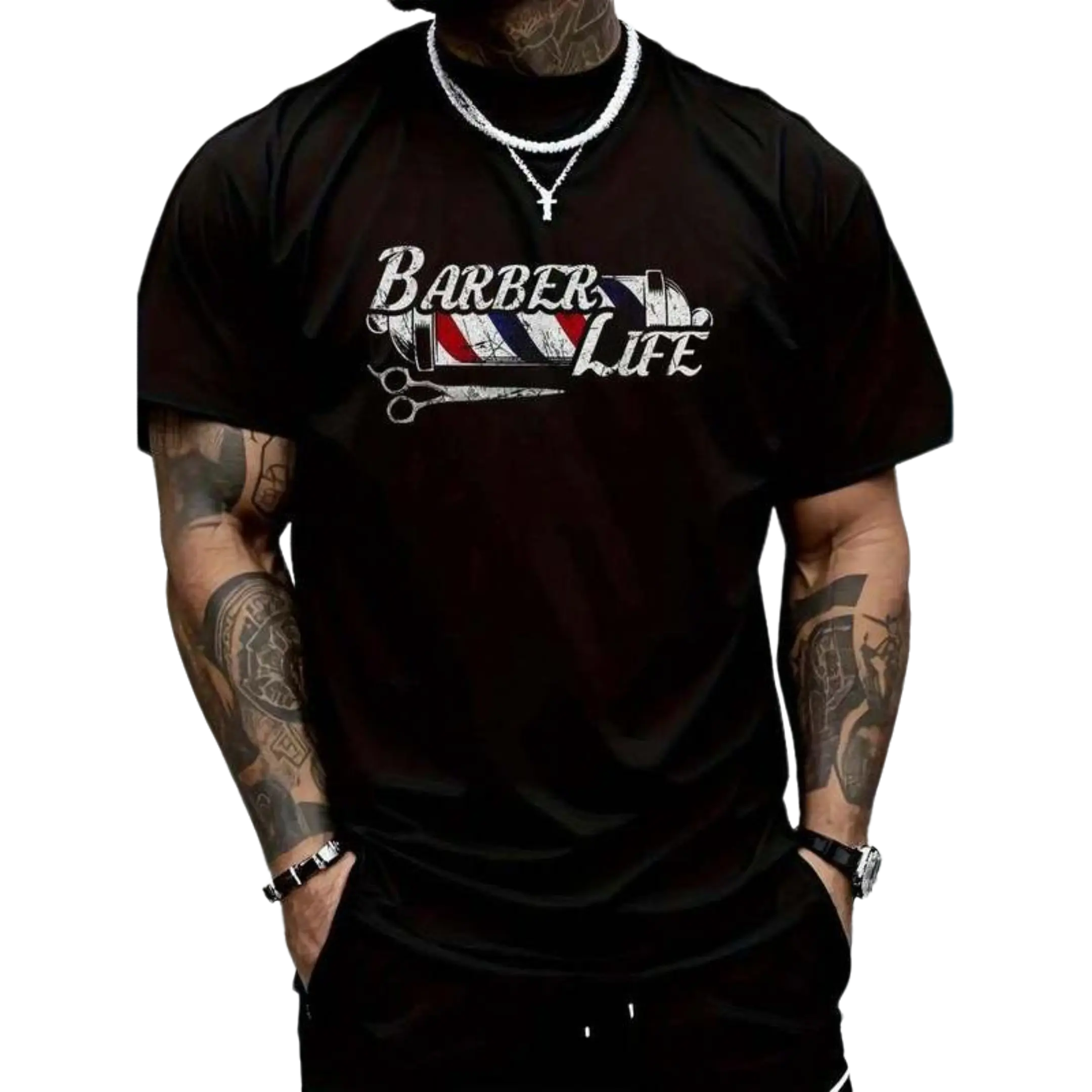 Vintage Barber's Pole Tee Hair Hairstylist Christmas Gift T-Shirt for Women Men Cotton Clothing Graphic Crewneck