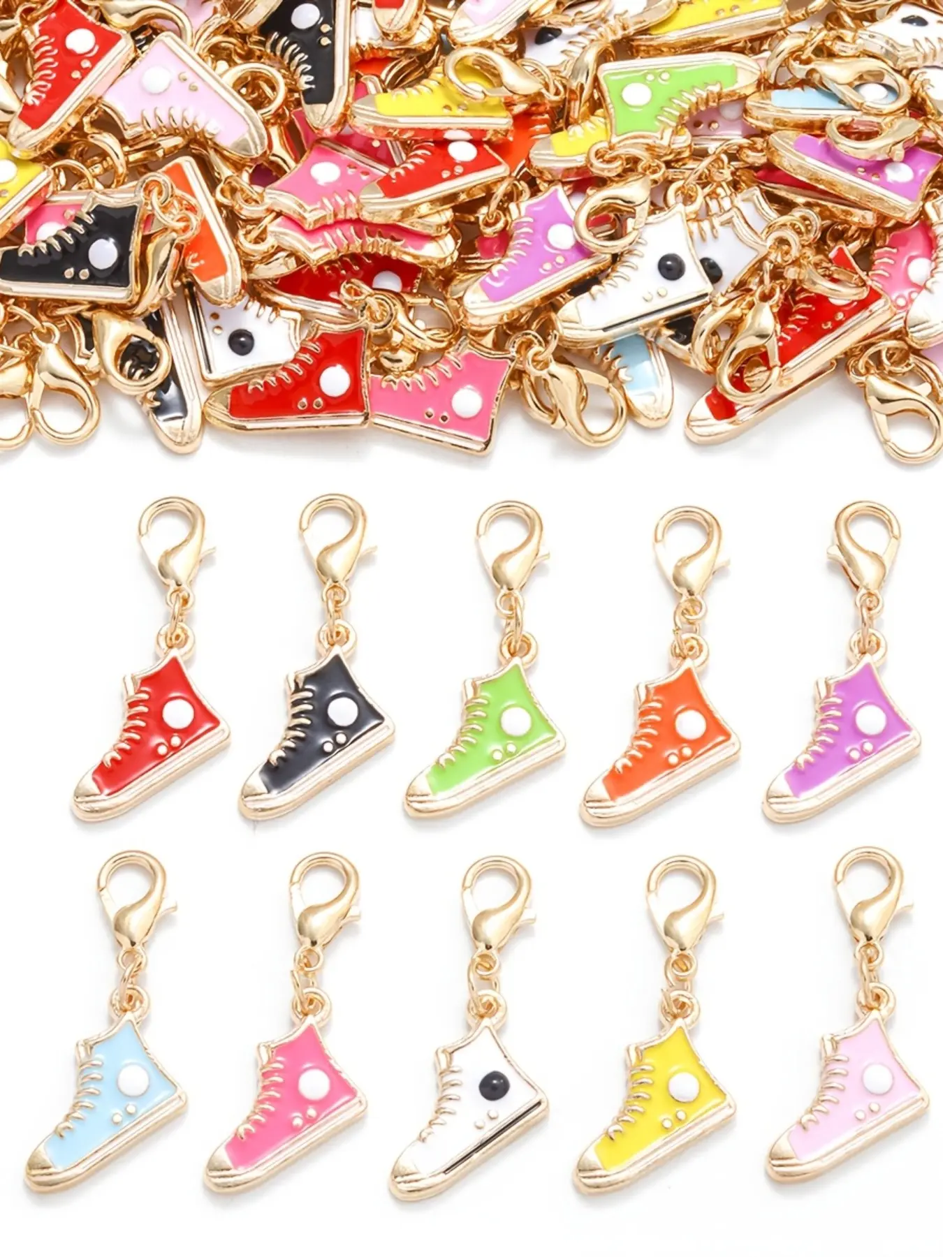 10 Piece Mixed Mini Canvas Shoe Keychains, Stylish Keychain, Bag Accessories, Keychain for Bags, Keychain for Purse, DIY Bracelet Making, Festival Party Gift, Holiday Keychain, Zinc Alloy Keychain, Keychain Set