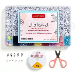 Incraftables 3 Colors Letter Beads for Jewelry Making (7mm, 1080pcs). A-Z Black, Silver & Rose Gold Alphabet for DIY Friendship Bracelets & Crafts. ABC & Heart Bead w/Elastic String & Organizer