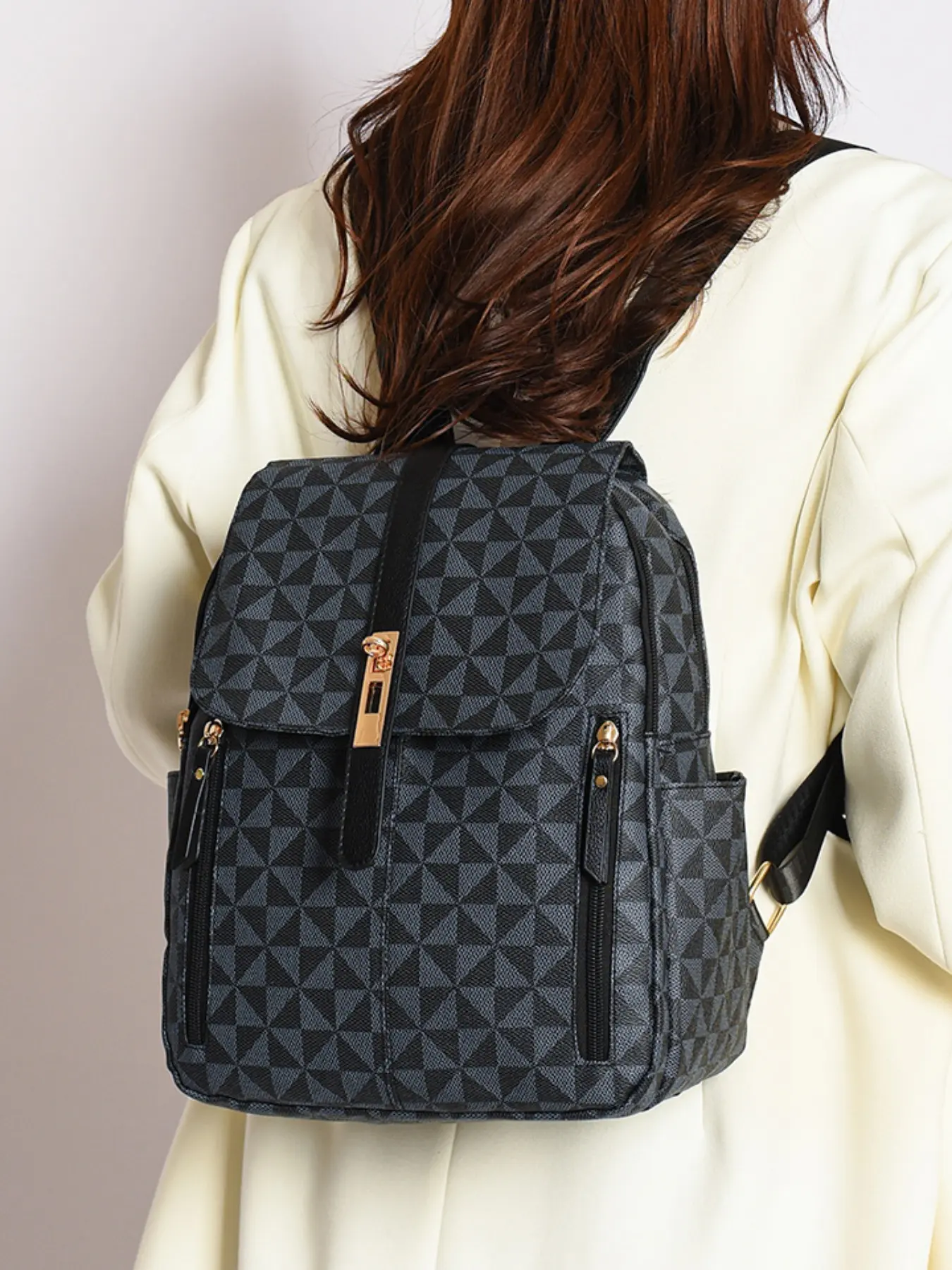 Women's Geometric Pattern Backpack, Fashionable Large Capacity Backpack, Casual Versatile Backpack for Work & School, Commuting University Backpack, Trendy Backpack, Multifunctional Backpack, Backpacks Women