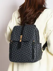 Women's Geometric Pattern Backpack, Fashionable Large Capacity Backpack, Casual Versatile Backpack for Work & School, Commuting University Backpack, Backpacks Women