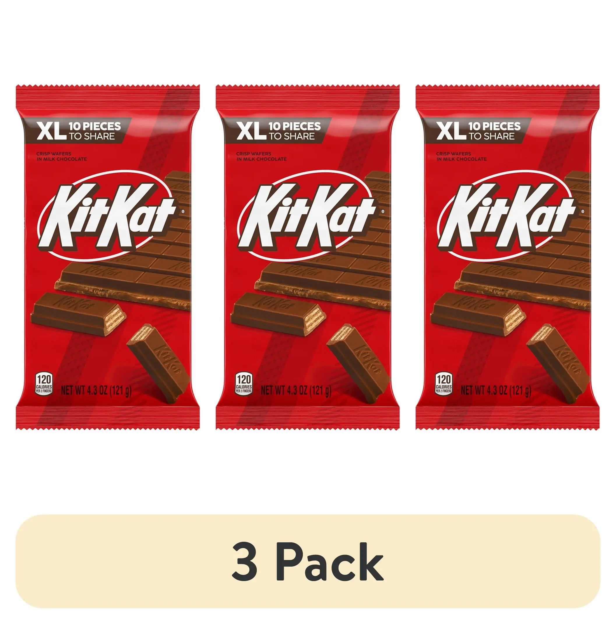 (3 pack) Kit Kat Milk Chocolate Wafer XL Candy, Bar 4.3 oz, 10 Pieces