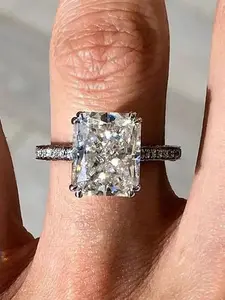 1 PC Luxury Cubic Zirconia Emerald Cut Solitaire Ring For Women For Wedding Engagement Party Jewelry Valentine's Day Gift