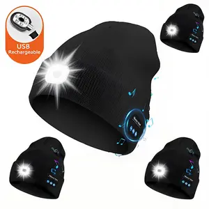 Bluetooth Beanie with USB-Rechargeable LED Headlamp Ultra-Soft Acrylic Knit Hat Built-in Wireless Earbuds Unisex Balaclava-Style Warm Cap for Cycling Hiking Workouts Cold-Weather Adventures Christmas Gifts light night fishing