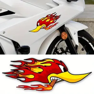 1PC Vibrant Dynamic Motorcycle Decor Sticker | For Motorcycle Accessories, Riding Backpacks, Flame Duck Creative Design, Nail Your Bike’s Lively Style Easily, Eye-Catching & Show Dynamic Attitude