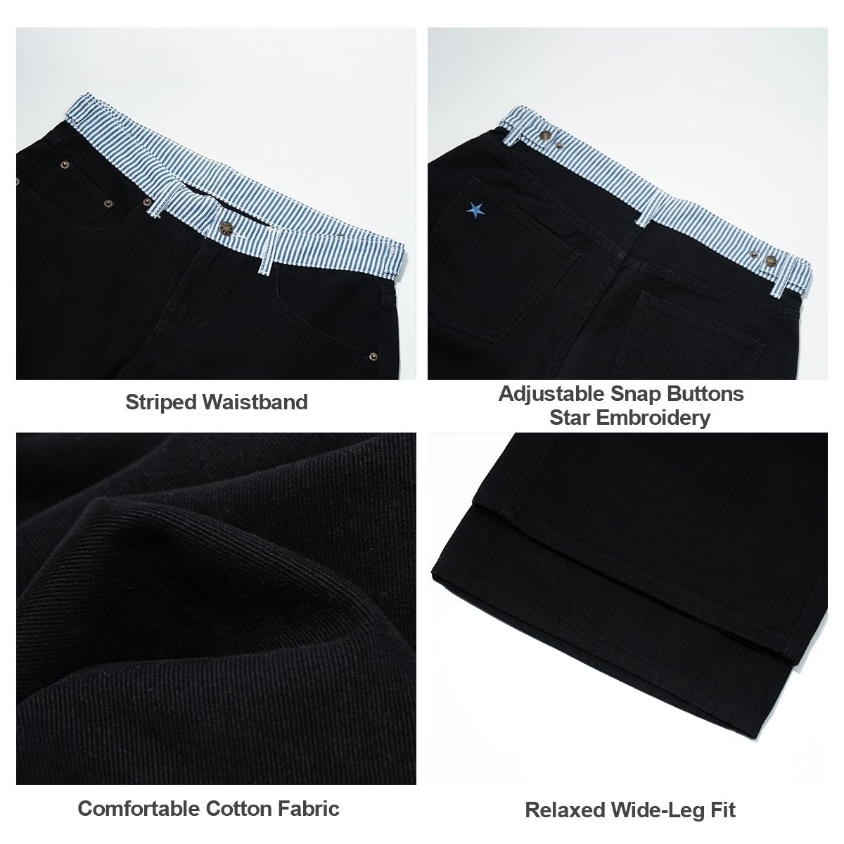 Pwest NYC Jodie Adjustable Low-Rise Loose-Barrel Leg Jeans &mdash; Y2K Minimalist Style, Adjustable Snap Buttons, Color-Blocked Waistband, Loose-Leg Cut, Soft Daily Wear
