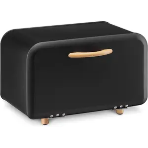 Bread Box - Bread Bin Tin with Front Opening Drop Down Door for Counter or Shelf - Breadbox Container - Black