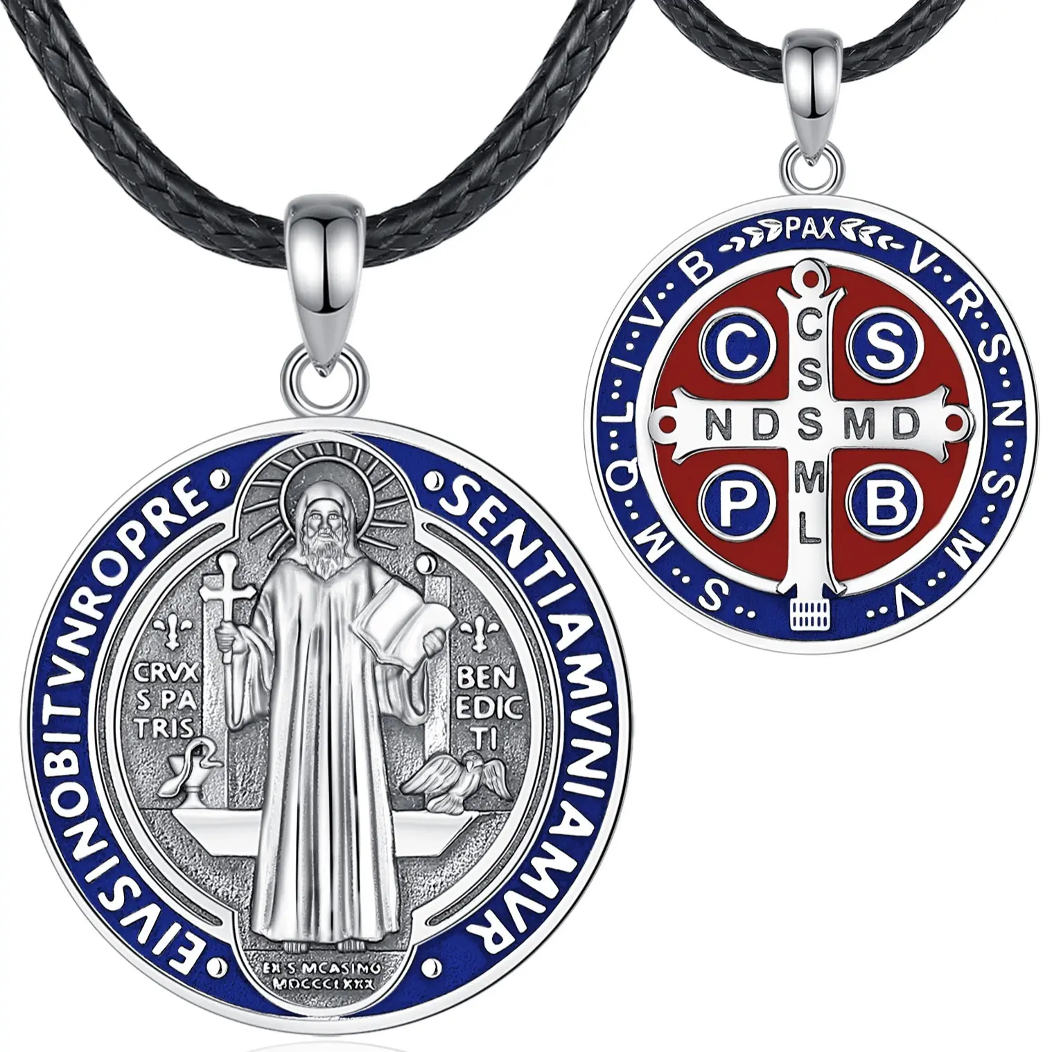 Oxidized Round Blue Accent St. Benedict With NDSMD