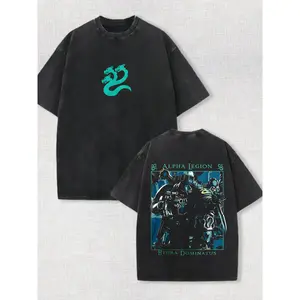 Heavyweight Acid Wash Alpha Legion Warhammer 40k Graphic T Shirt Men Women Oversized Baggy Streetwear Casual Short Sleeve Top Trendy Aesthetic Cool Cotton Tee For Adult Gamers Fans Everyday Wear