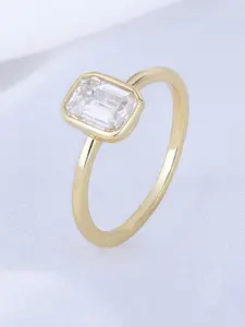 S925 Sterling Silver Rectangular Zircon Ring, Emerald Cut Solitaire Ring, Luxury Engagement Ring for Women, Trendy All-match & Exquisite Jewelry for Birthday Gift with Box