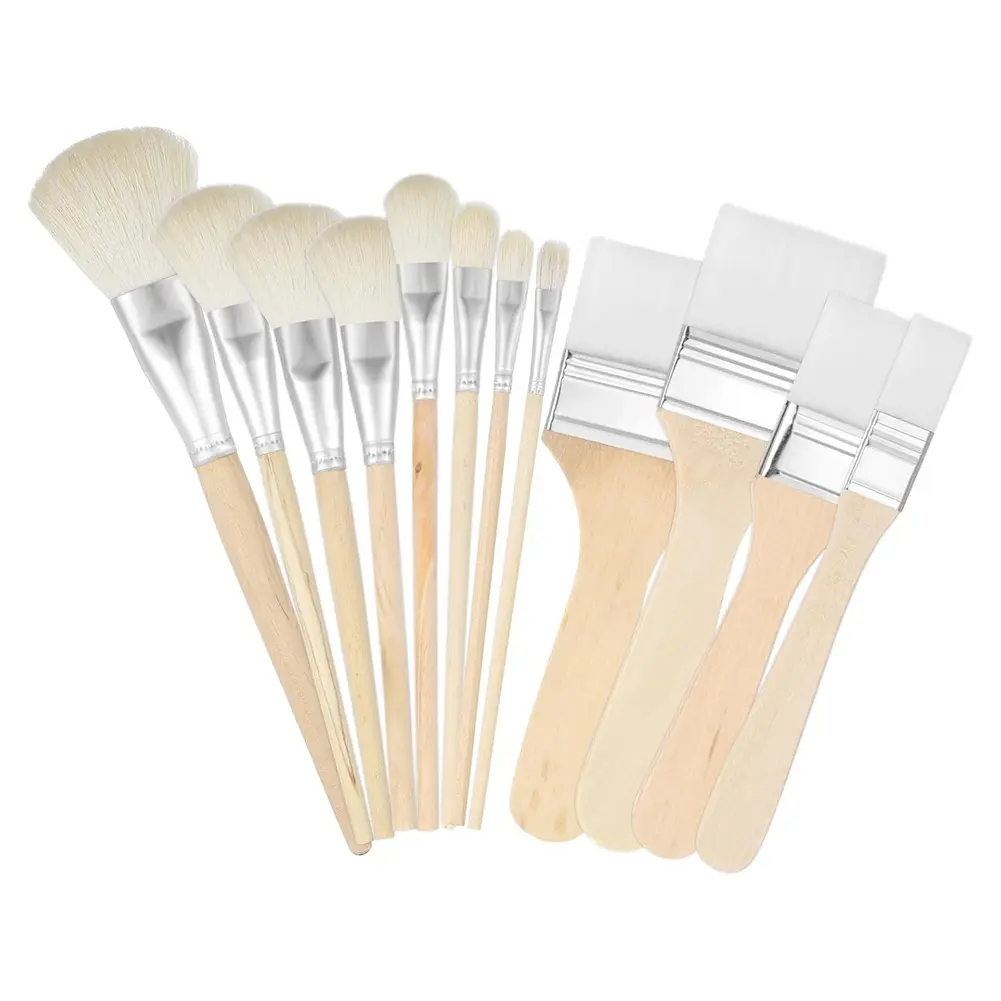 12PCS Acrylic Paint Mop Brushes Set with Wooden Handle for Blending & Art Painting