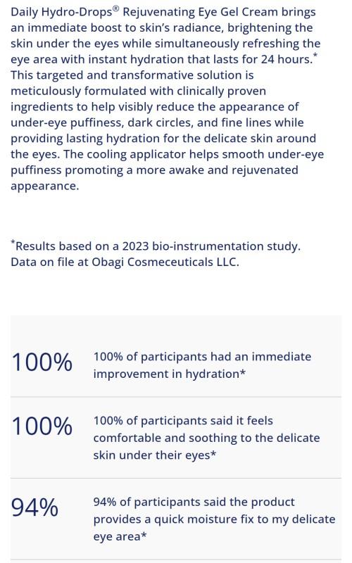 Obagi Daily Hydro-Drops Rejuvenating Eye Gel Cream – Reduces the Appearance of Dark Circles & Instantly Brightens, Smooths, & Depuffs Eyes