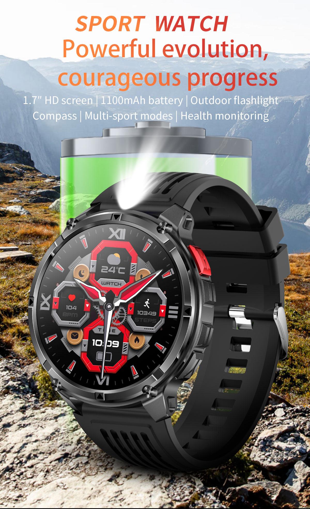 Military Smartwatch for Men, LED Flashlight BT Call IP68 Waterproof Heart Rate Fitness Pedometer Android/iOS Compatible - Ideal for Hunting Hiking Extreme Sports Military Smartwatch for Men, LED Flashlight BT Call IP68 Waterproof Heart Rate Fitness Pedometer Android/iOS Compatible - Ideal for Hunting Hiking Extreme Sports