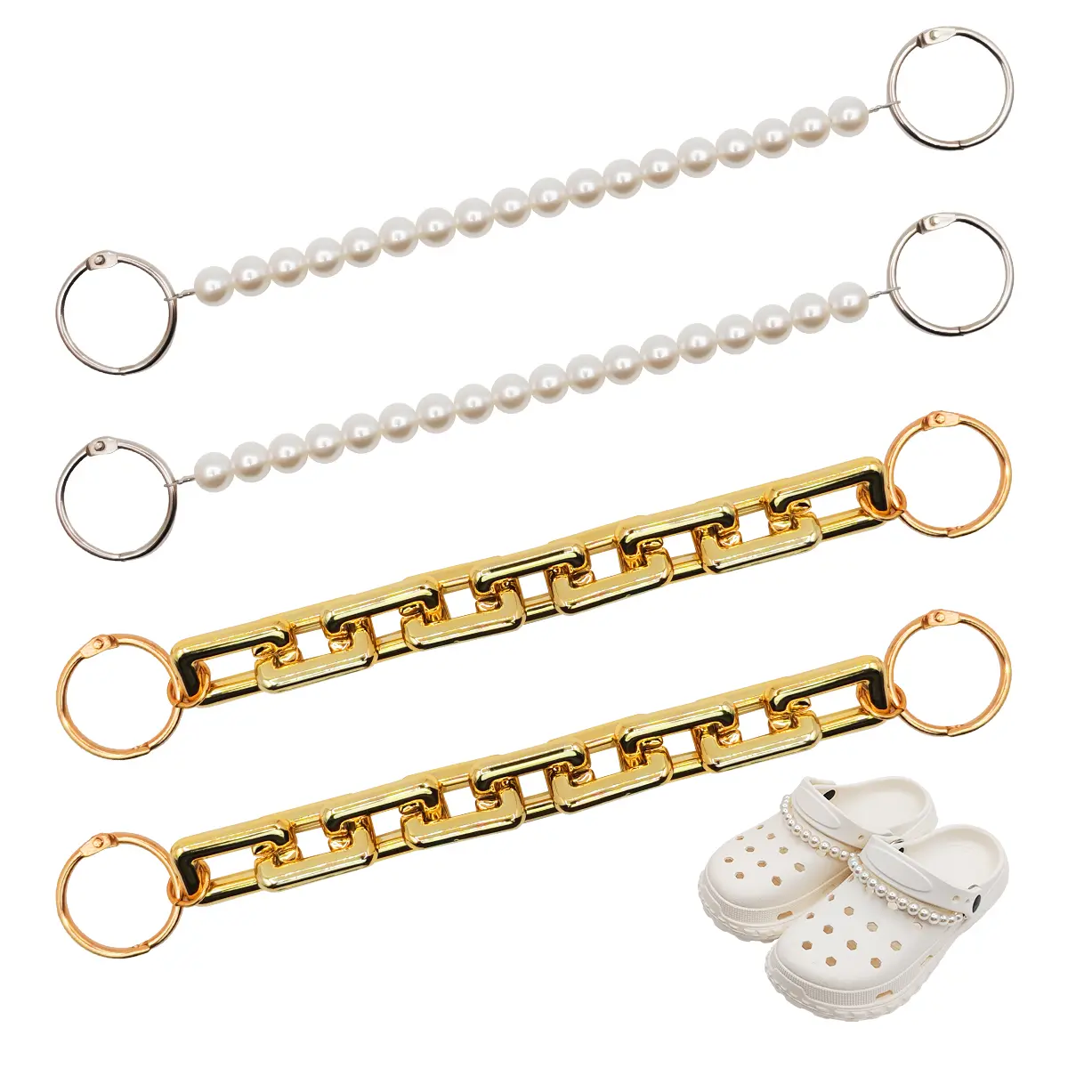 Women's 2PCS Pearl Shoe Chains - Shoe Accessories with Resin Charms, Ring & Bag Charms, Sandal Decor for Party Favors, Birthday Gifts, Pearl *2, Beach