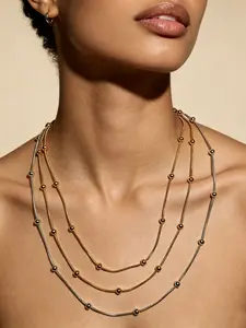 Three-Layer Snake Chain with Spacer Beads, Adjustable Copper Chain, Casual Style, All Seasons, Perfect for Daily Wear