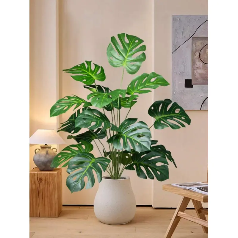 Realistic Artificial Monstera Plant - 40cm 9-Leaf & 65cm 18-Leaf Options, Adjustable Stem, No-Maintenance Potted Decorative Green Leafy Foliage for Home Living Room, Plant Decor & Floral Decor Accessory