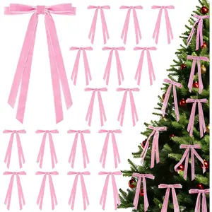 24 count Christmas Bows for Tree,   Ribbon Bow for Christmas Tree, Pre-Tied  Xmas Bows for Xmas Trees Wreaths Gifts Wedding Indoor Outdoor Decorations, 5 x 7 Inch